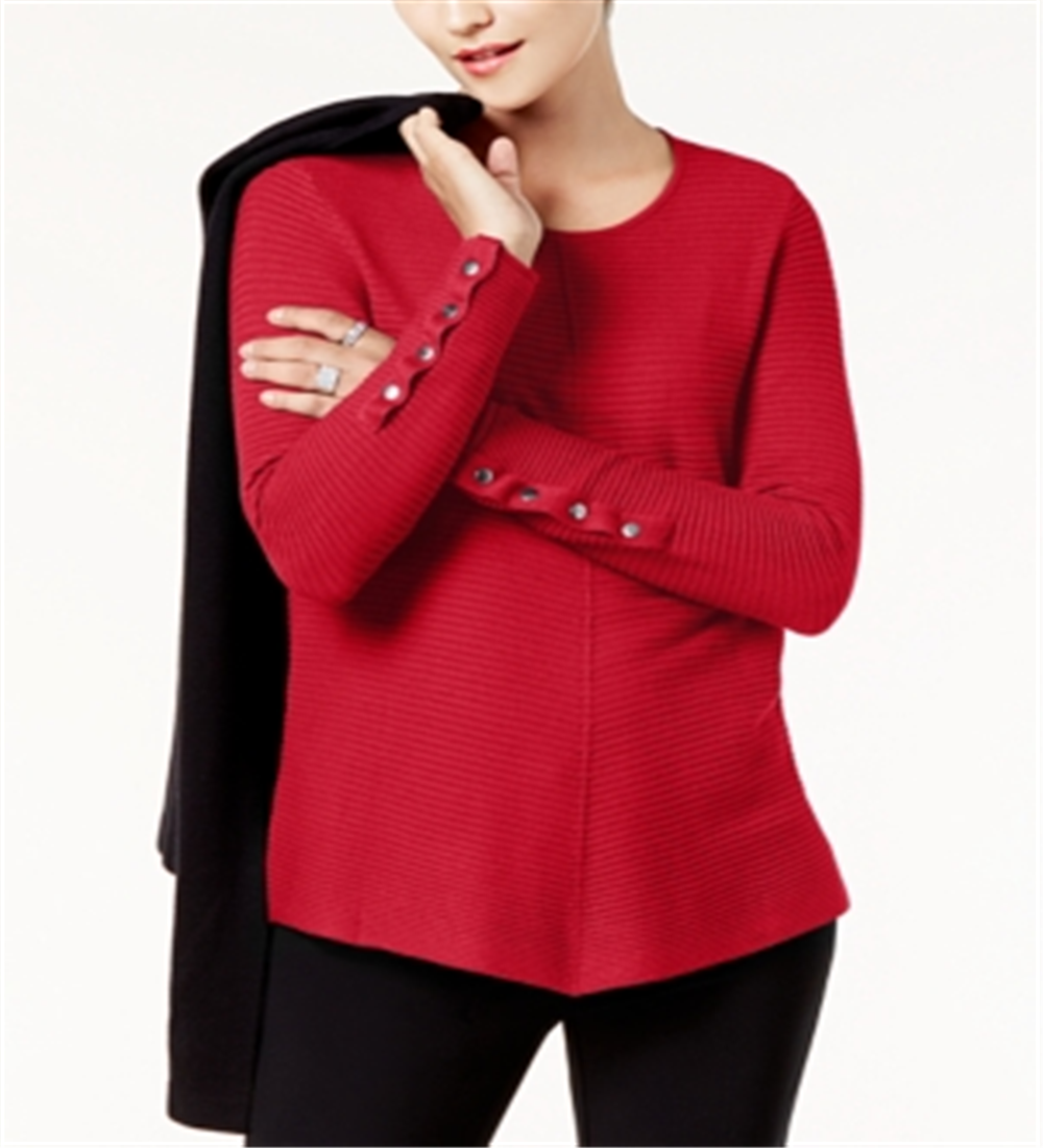Alfani Women's Ribbed Snap Detail Sweater Red Size Petite Large
