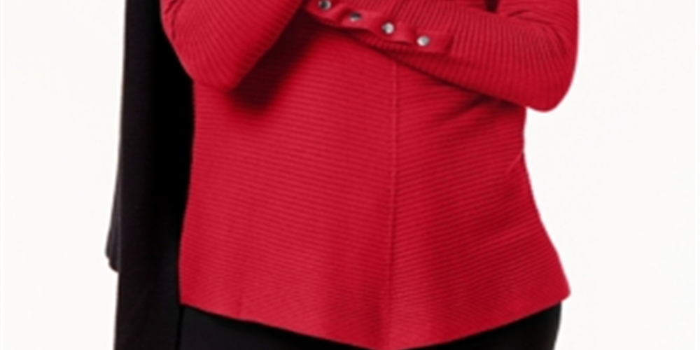 Alfani Women's Ribbed Snap Detail Sweater Red Size Petite Large