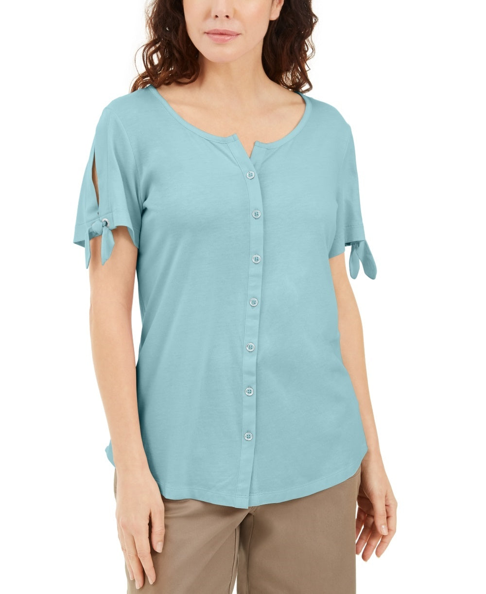 Karen Scott Women's Button Front Top Blue Size Large