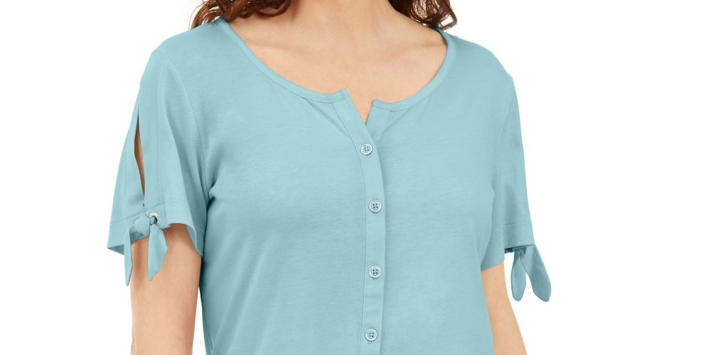 Karen Scott Women's Button Front Top Blue Size Large
