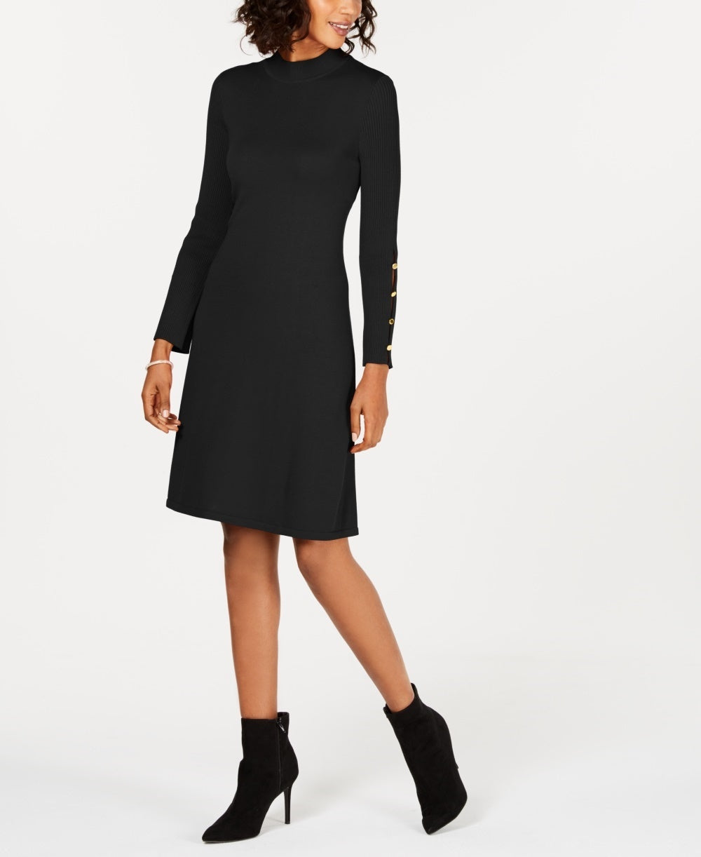 Nine West Women's Button Sleeve Sweater Dress Black Size Medium