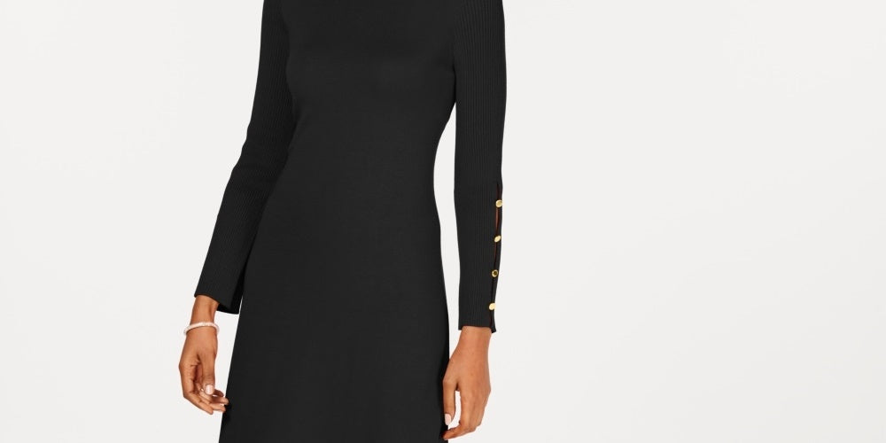Nine West Women's Button Sleeve Sweater Dress Black Size Medium