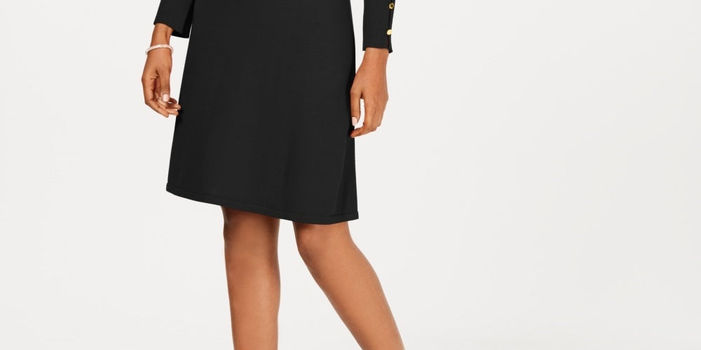 Nine West Women's Button Sleeve Sweater Dress Black Size Medium