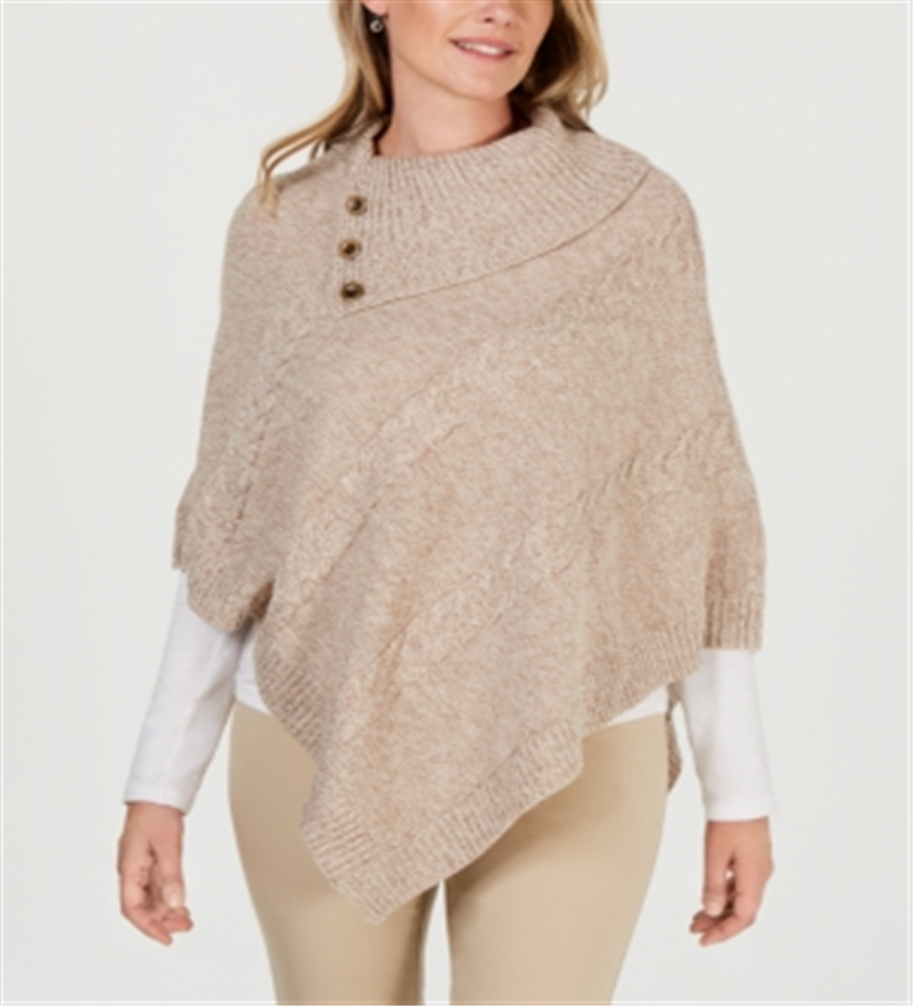 Karen Scott Women's Envelope Poncho Beige  Size S/M