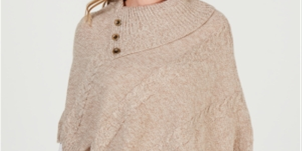 Karen Scott Women's Envelope Poncho Beige  Size S/M