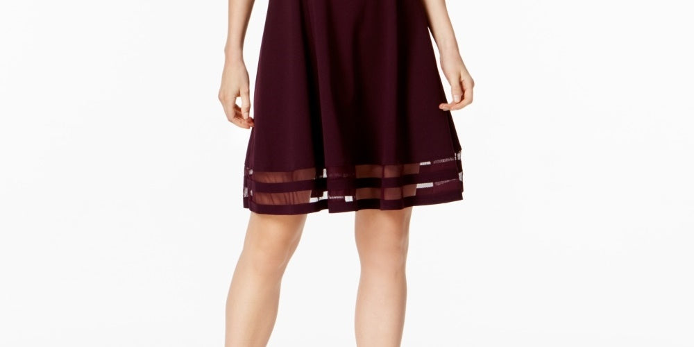 Calvin Klein Women's Illusion Trim Fit & Flare Dress Regular Purple Size 0 Petite