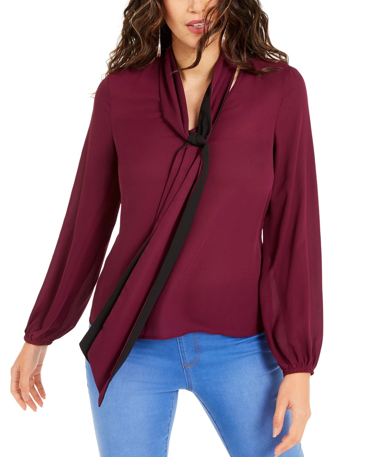 Thalia Sodi Women's V Neck Tie Top Purple Size Large