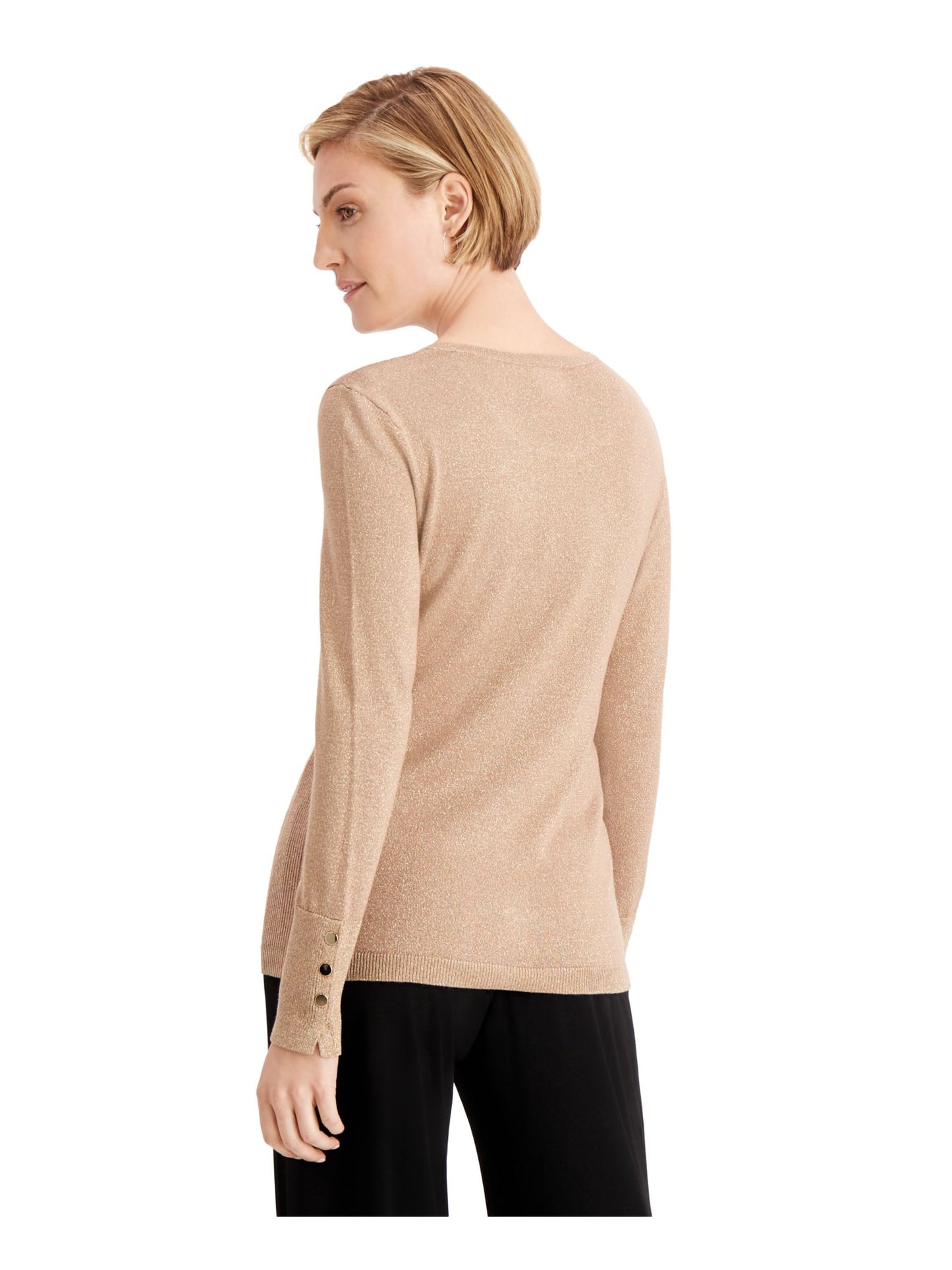 JM Collection Women's Long Sleeve Jewel Neck Sweater Yellow Size Small