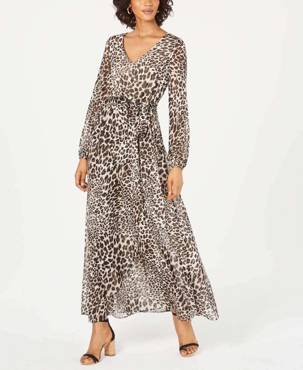INC International Concepts Women's Animal Print Maxi Dress Brown Size 8
