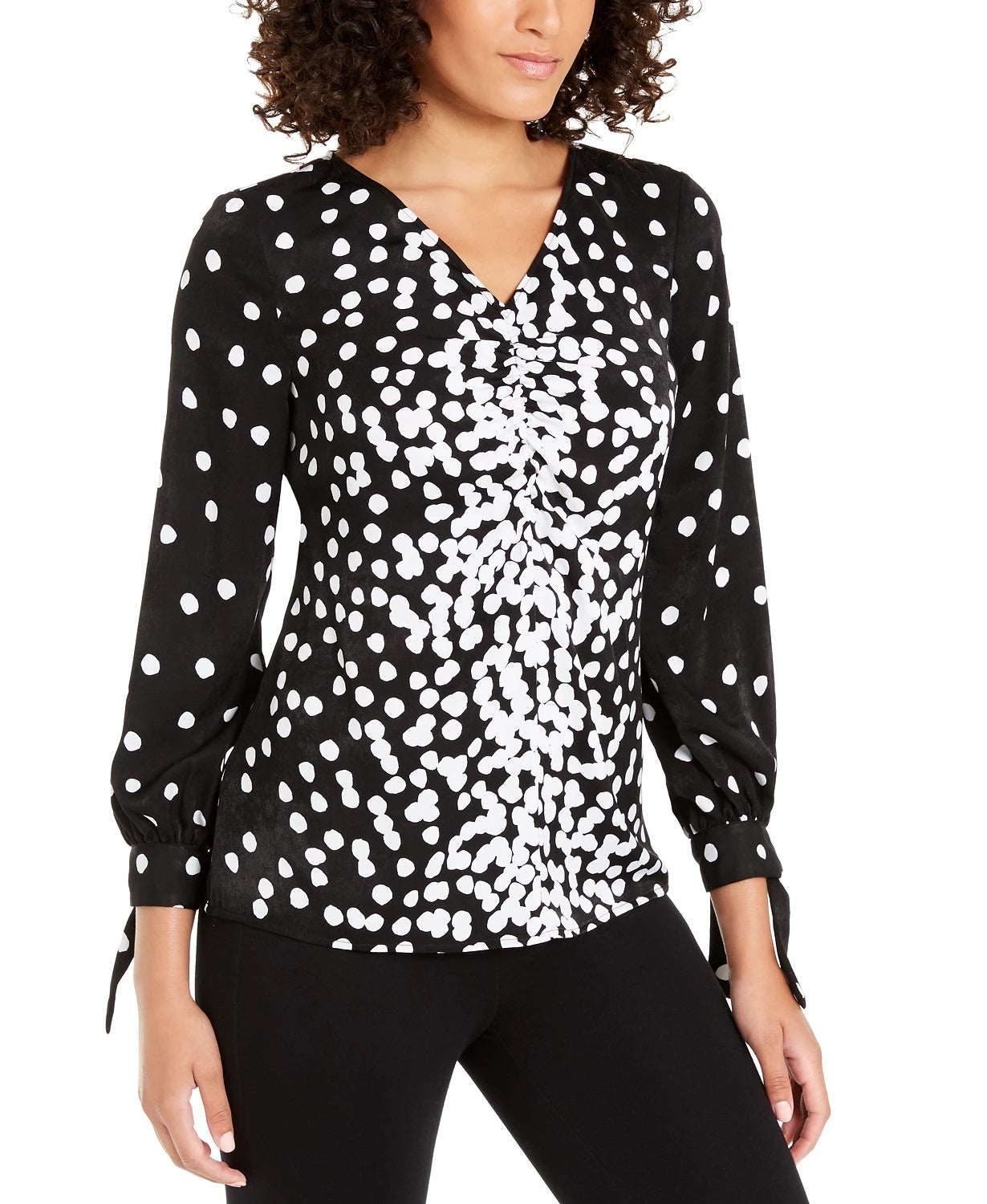 Alfani Women's V Neck Ruched Blouse Black Size X-Large