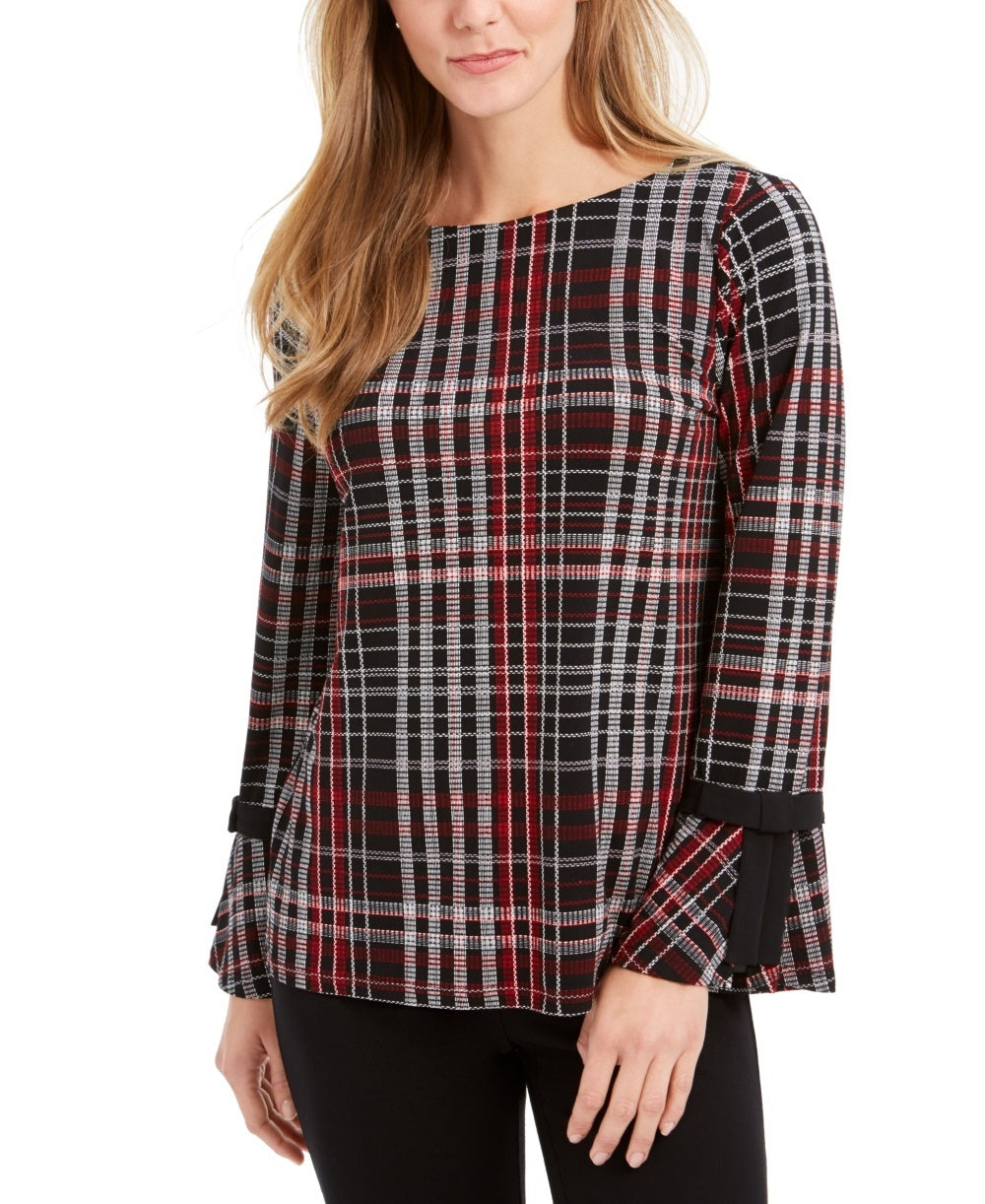 Charter Club Women's Plaid Contrast Trim Top Black Size X-Small