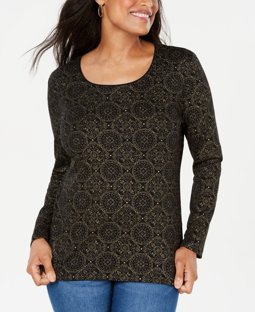 Karen Scott Women's Shimmer Medallion Top Black Size X-Large