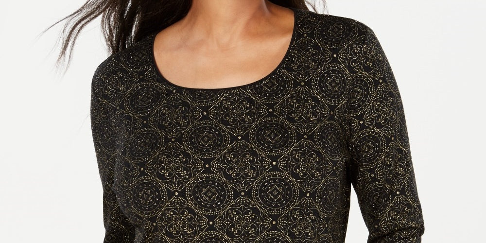 Karen Scott Women's Shimmer Medallion Top Black Size X-Large