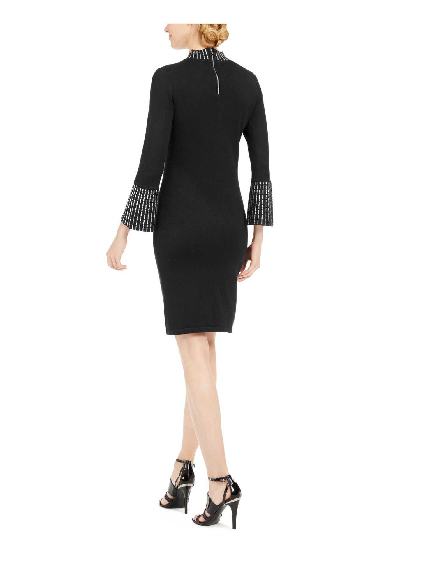 Calvin Klein Women's Embellished Bell Sleeves Sweaterdress Black Size Petite X-Small