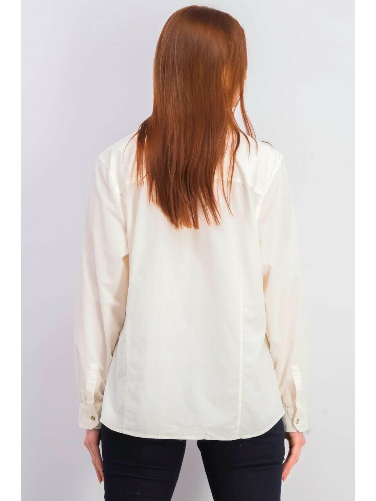 Charter Club Women's Cotton Blend Corduroy Long Sleeve Collared Button up Top White Size Petite Large