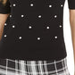 Maison Jules Women's Embroidered Polka Dot 3/4 Sleeve Jewel Neck Sweater Black Size Large