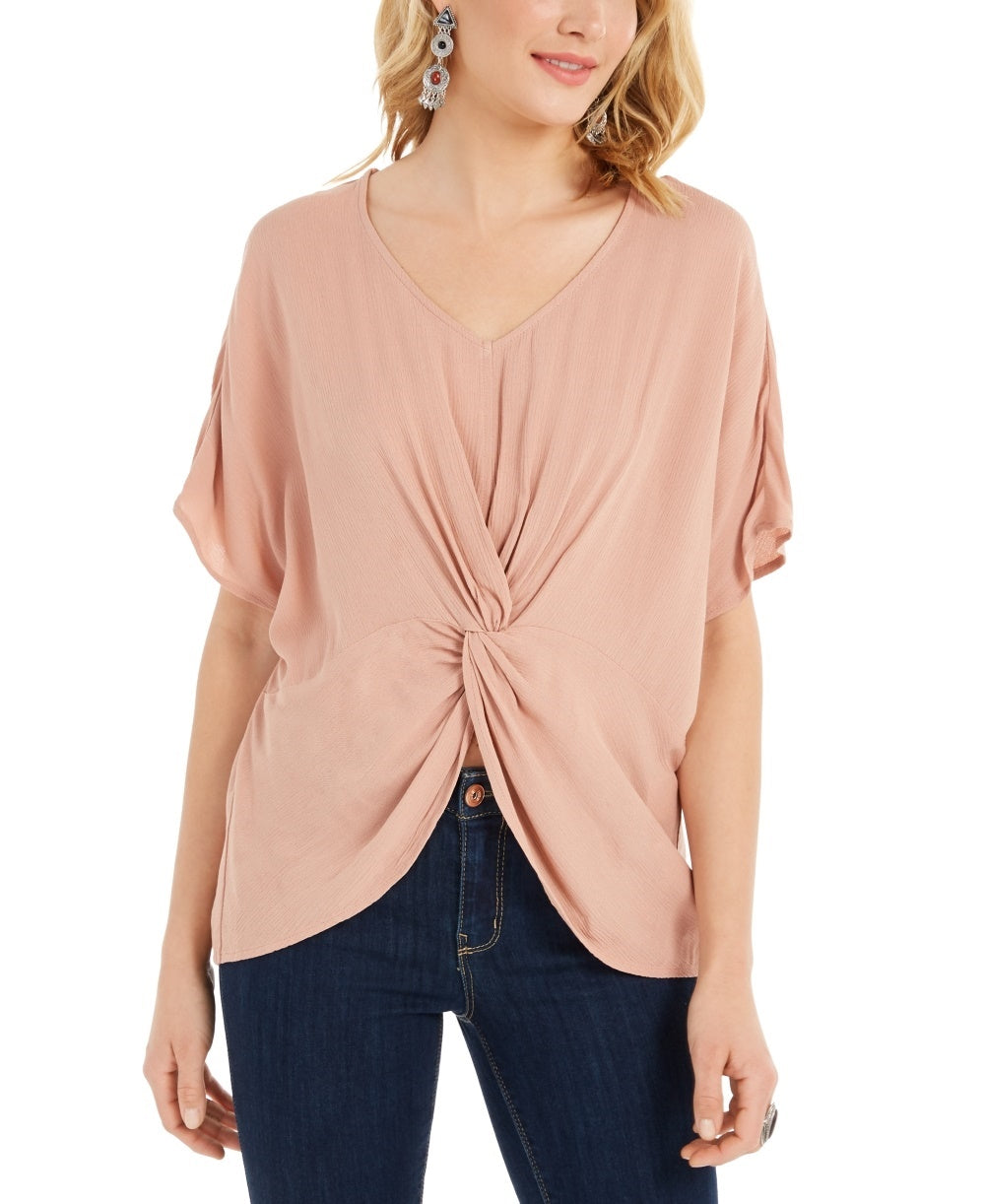 Style & Co Women's V Neck Twist Front Top Pink Size X-Small