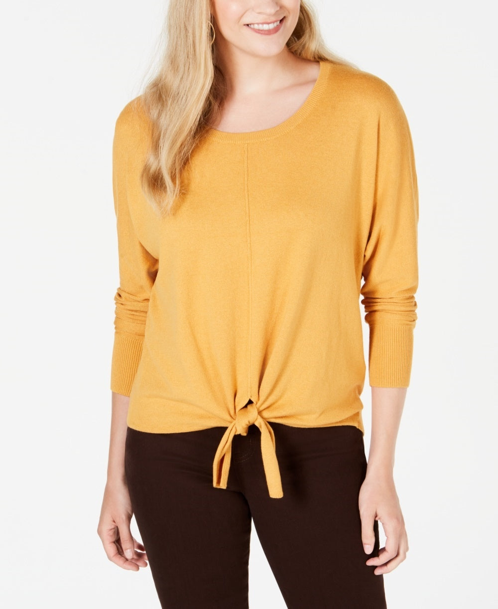 Style & Co Women's Tie Front Sweater Yellow Size X-Large