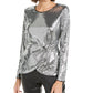INC International Concepts Women's Twisted Sequined Top Silver Size X-Large