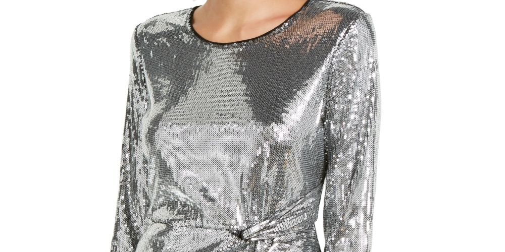 INC International Concepts Women's Twisted Sequined Top Silver Size X-Large