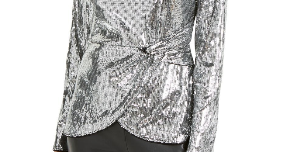 INC International Concepts Women's Twisted Sequined Top Silver Size X-Large