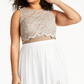 City Studios Women's Trendy Plus Size Lace Top & Long Wrap Skirt Brown Size Petite Small