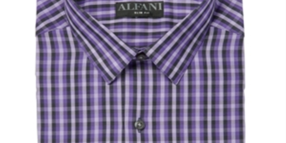 Alfani Men's Gingham Slim Fit Dress Shirt Purple Size Petite X-Large