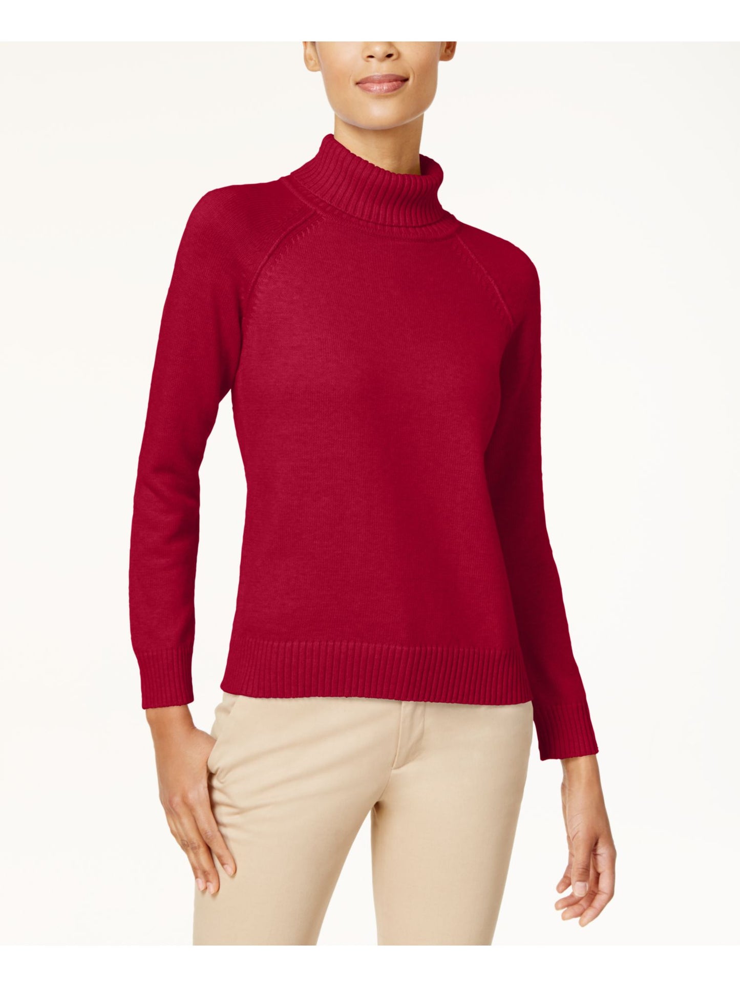 Karen Scott Women's Long Sleeve Turtle Neck Sweater Red Size Petite X-Large