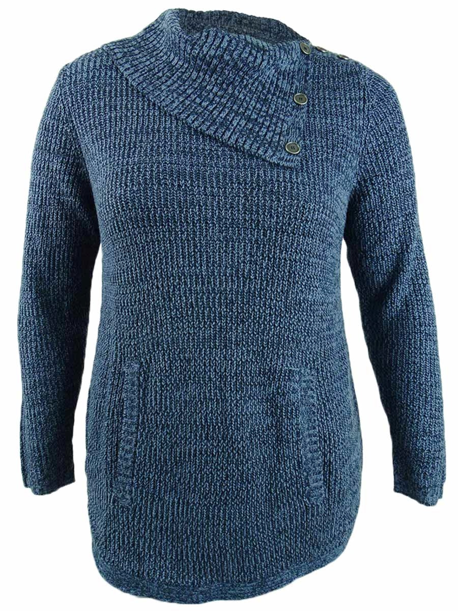 Style & Co Women's Button Trim Sweater Blue Size Petite X-Large