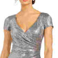 R & M Richards Women's Sequined Draped Sheath Dress Silver Size 10 Petite