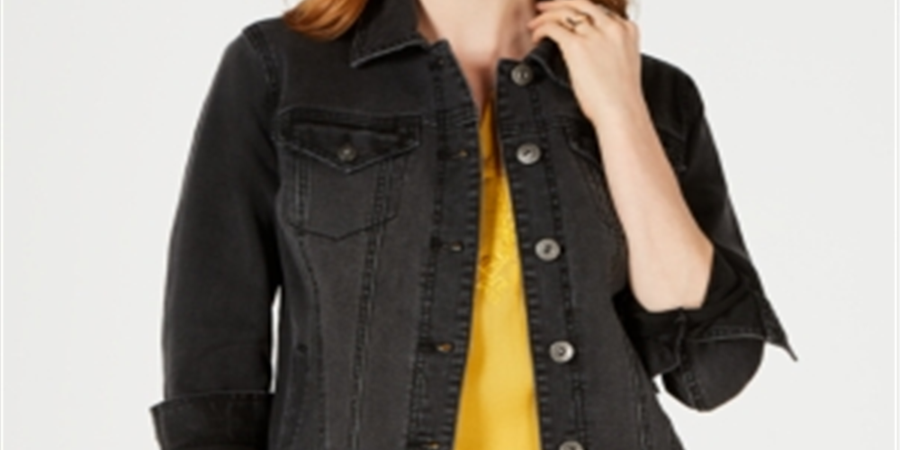 Style & Co Women's Denim Jacket Black Size -Petite L