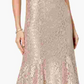R & M Richards Women's Off-The-Shoulder  Lace Gown Beige Size 8 Petite