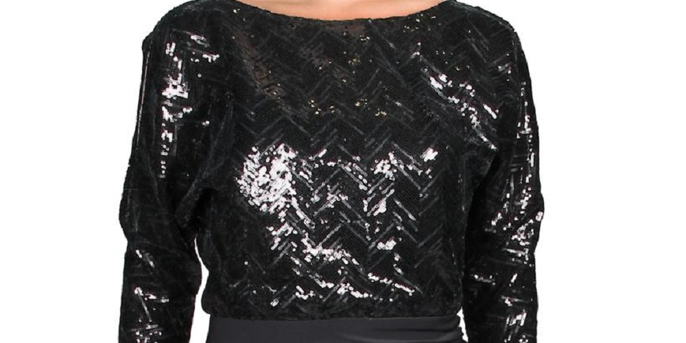 Ralph Lauren Women's Perina Sequined Blouson Evening Dress Black Size 12