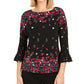 Charter Club Women's Floral Print Bell Sleeve Blouse Black Size X-Small
