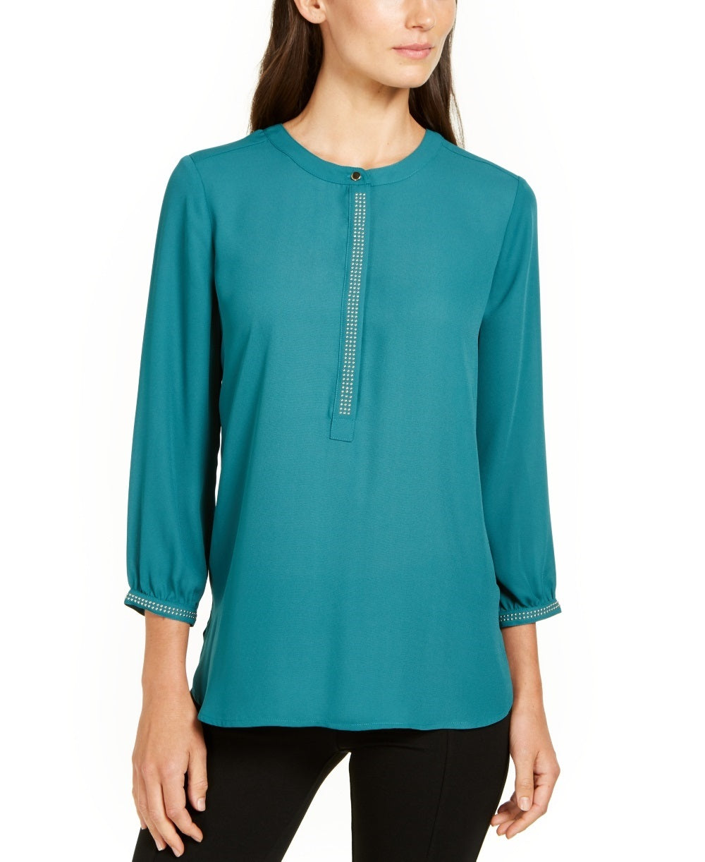 JM Collection Women's Pleated-Back Blouse  Green Size Large
