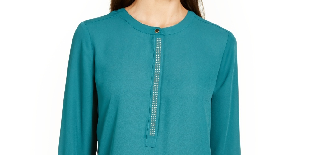 JM Collection Women's Pleated-Back Blouse  Green Size Large