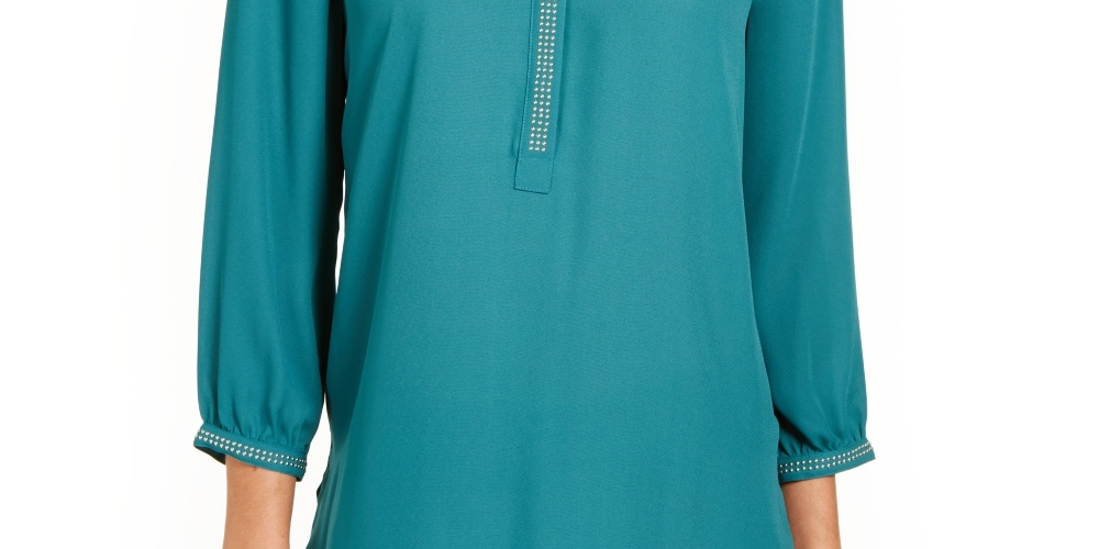 JM Collection Women's Pleated-Back Blouse  Green Size Large
