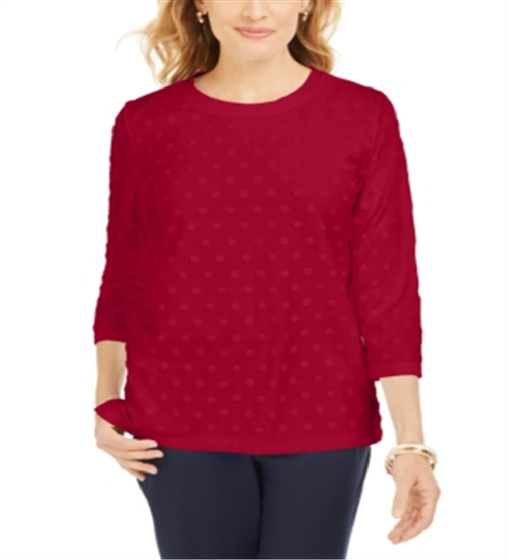 Karen Scott Women's Textured Dot Sweatshirt Red Size Petite S