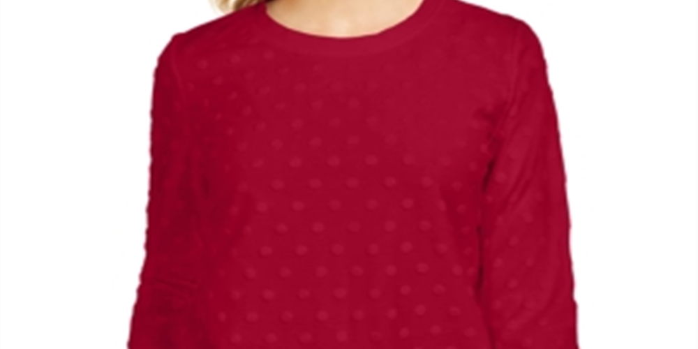 Karen Scott Women's Textured Dot Sweatshirt Red Size Petite S