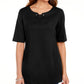 Karen Scott Women's Cotton Split-Neck Elbow-Sleeve Top Black Size X-Small