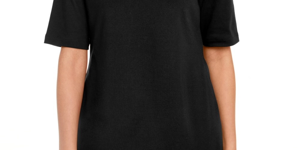 Karen Scott Women's Cotton Split-Neck Elbow-Sleeve Top Black Size X-Small