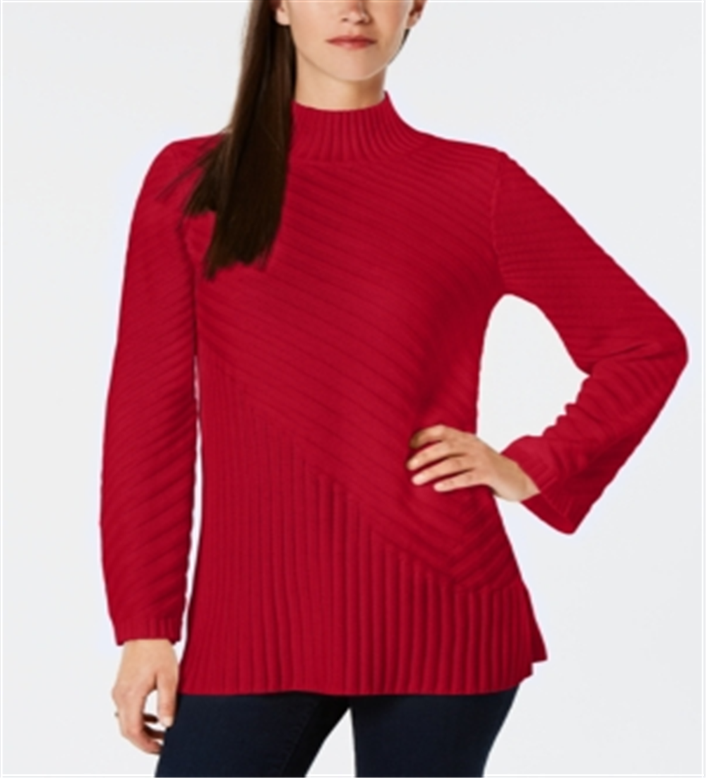 Charter Club Women's Patterned Mock Turtleneck Sweater Red Size Petite L