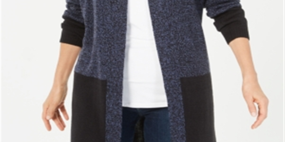 Karen Scott Women's Colorblocked Cardigan Blue Size Petite S