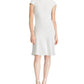 Ralph Lauren Women's White Zippered Polka Dot Cap Sleeve Jewel Neck Knee Length Fit + Flare Dress Blue and white Size 10