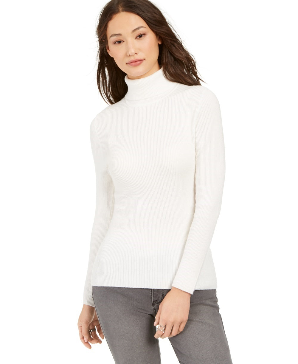 Style & Co Women's Ribbed Turtleneck Sweater  White Size Large