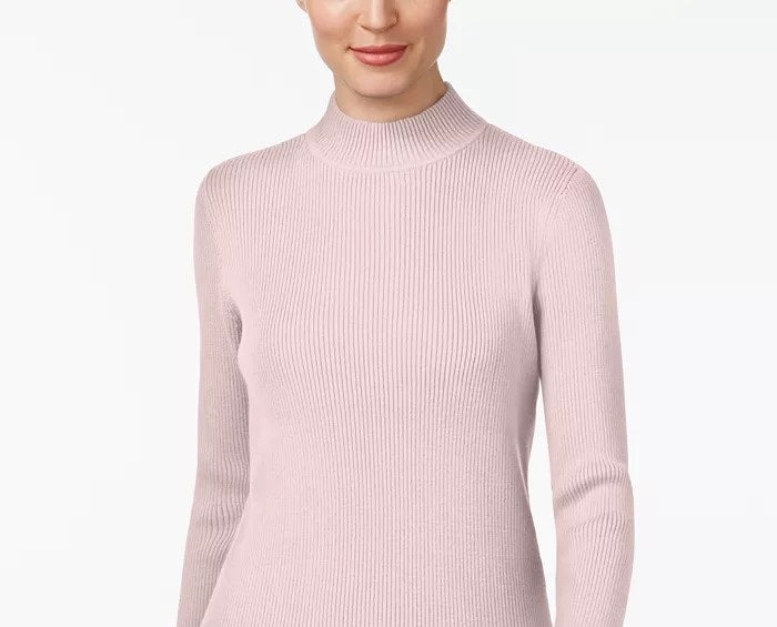 Karen Scott Women's Cotton Ribbed Turtleneck Top Pink Size XX Large