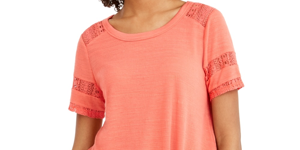 Style & Co Women's Lace-Inset Top  Orange Size Large