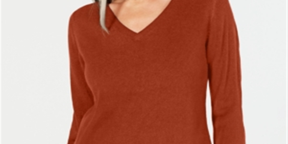 Karen Scott Women's V Neck Sweater Brown Size Petite Small