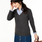 Charter Club Women's V Neck Cashmere Sweater Gray Size Petite S