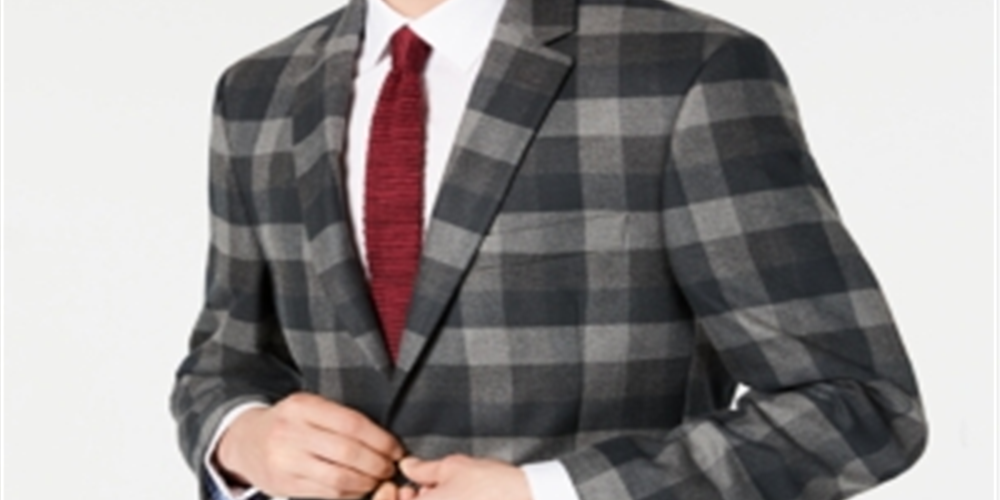 Tommy Hilfiger Men's Modern Fit THFlex Stretch Plaid Sport Coat Gray Size 48REG